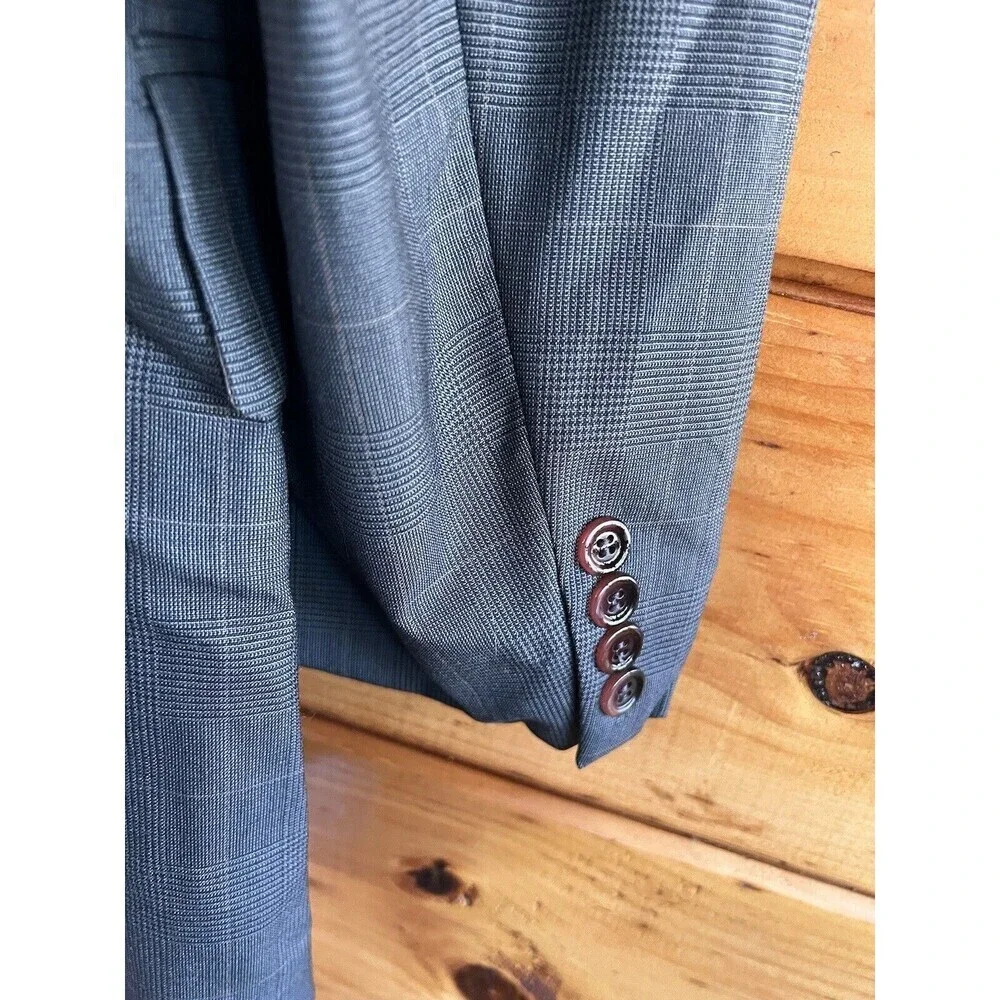 44R Lauren Ralph Lauren Sport Coat Men’s Gray Plaid Houndstooth Wool Jacket